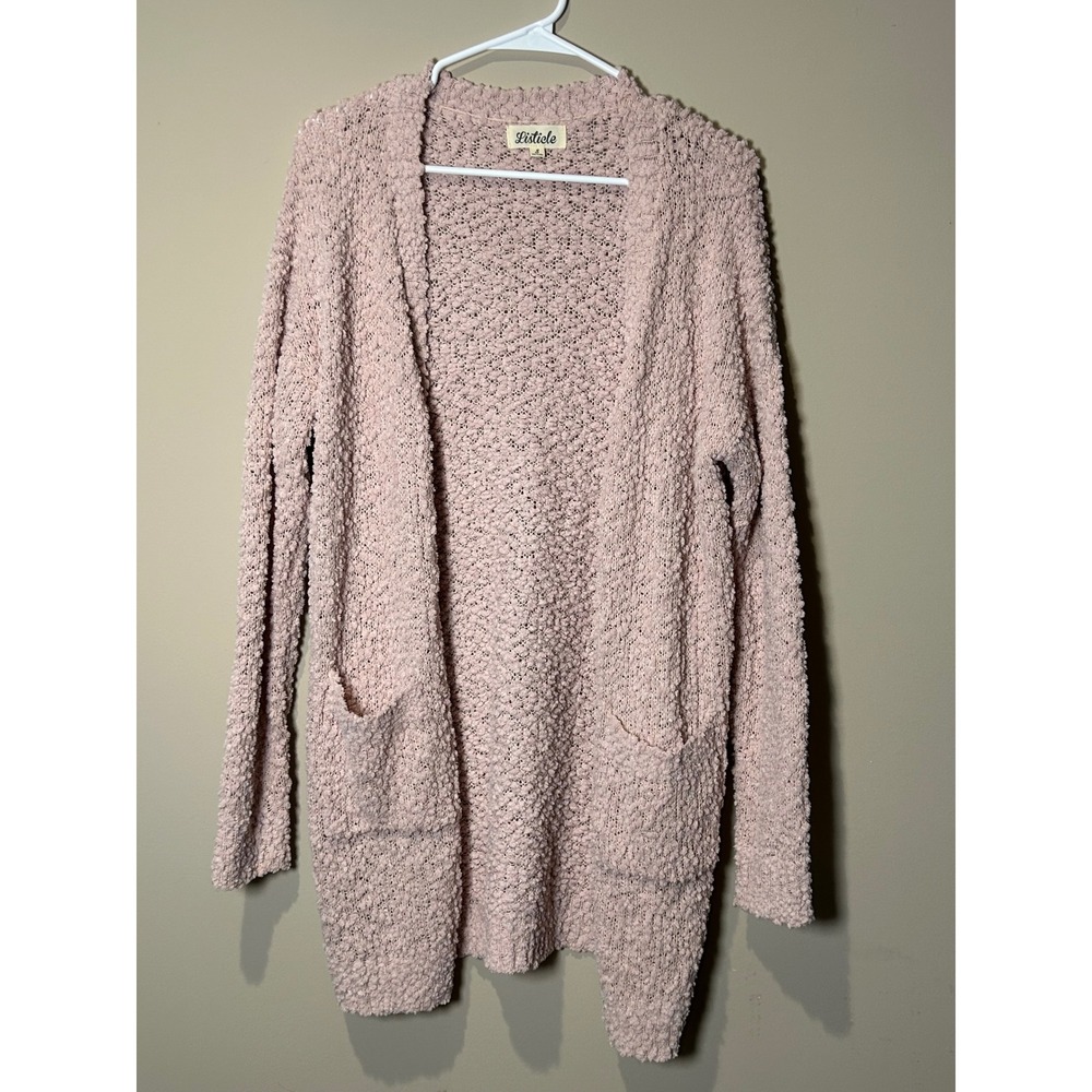 Listicle Women's Pink Popcorn Knit Cardigan Sweater Size Small